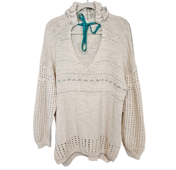 Free People One That I Want Oversized Crochet Knit Hooded Sweater